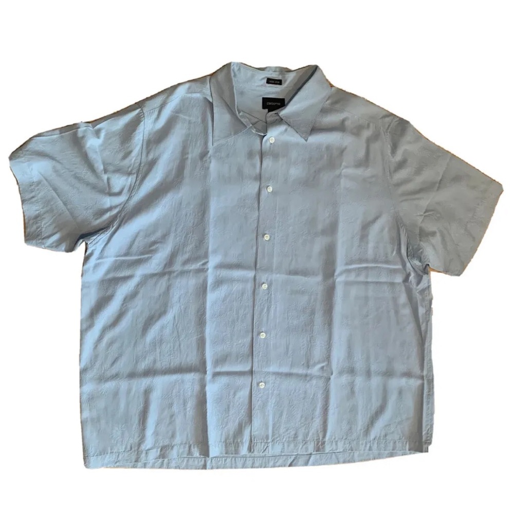 8 for$25🎱 Claiborne Men's 100% Silk Light Blue  Textured Hawaiian Shirt Size 2XL